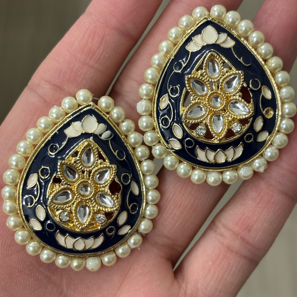 Oversized enamel navy blue Teardrop Earrings